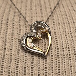 Gold and Silver Heart Pendant Necklace